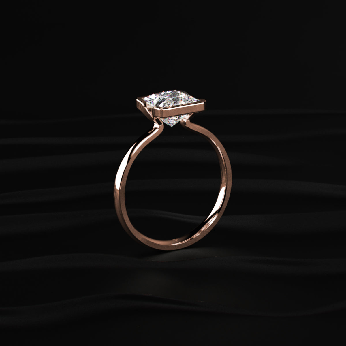 Half Bezel Princess Cut Engagement Ring | Earthly jewels