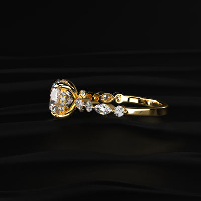 Round Solitaire Ring With Round Marquise Band | Earthly Jewels