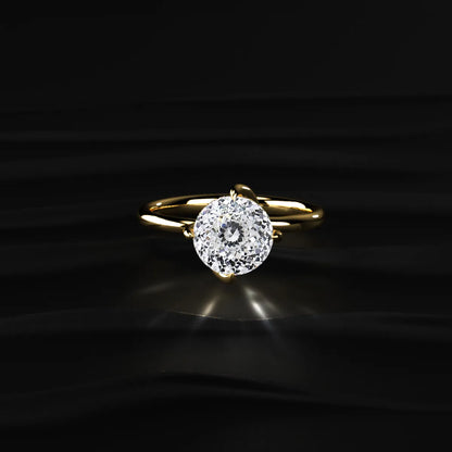 Portuguese Round Cut Diamond Ring With Hidden Halo | Earthly Jewels