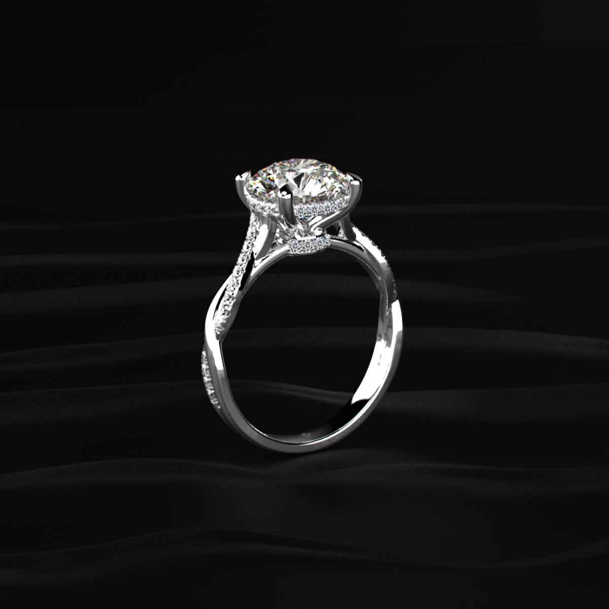 Round With Twisted Pave Band & Hidden Halo