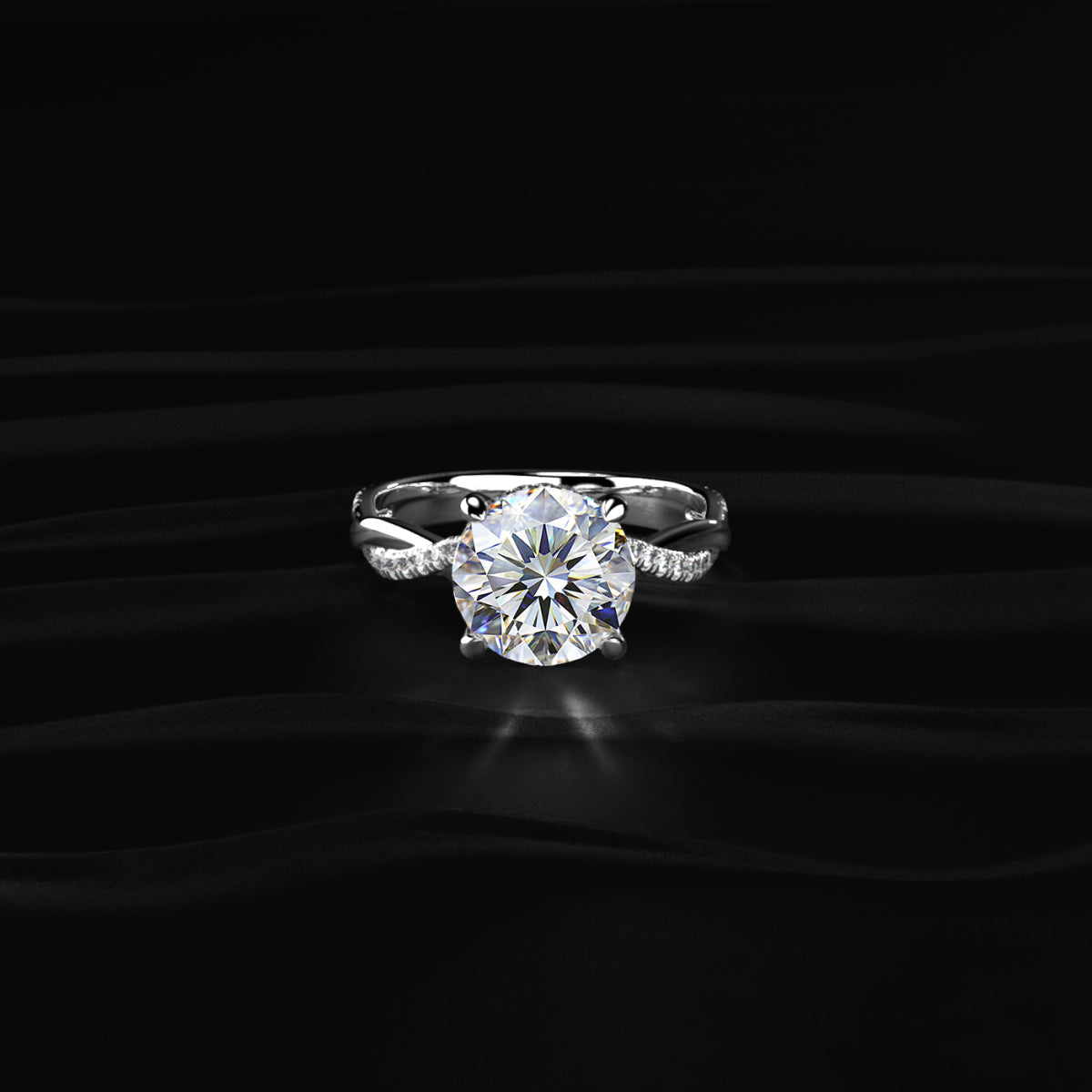 Round With Twisted Pave Band & Hidden Halo