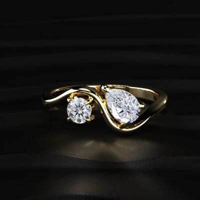 Round And Pear Diamond Toi Et Moi Ring | Earthly Jewels