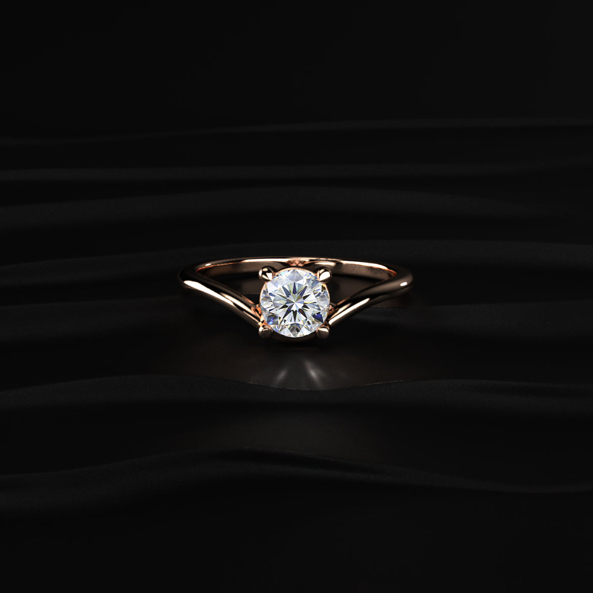 Round Solitaire Ring With Curved Band | Earthly jewels