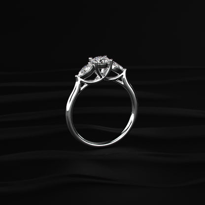 Round Diamond Ring With Pear Side Stones | Earthly jewels