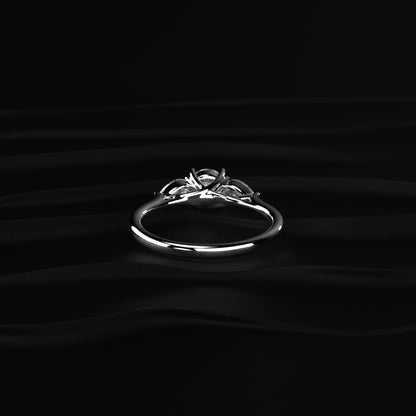 Round Diamond Ring With Pear Side Stones | Earthly jewels