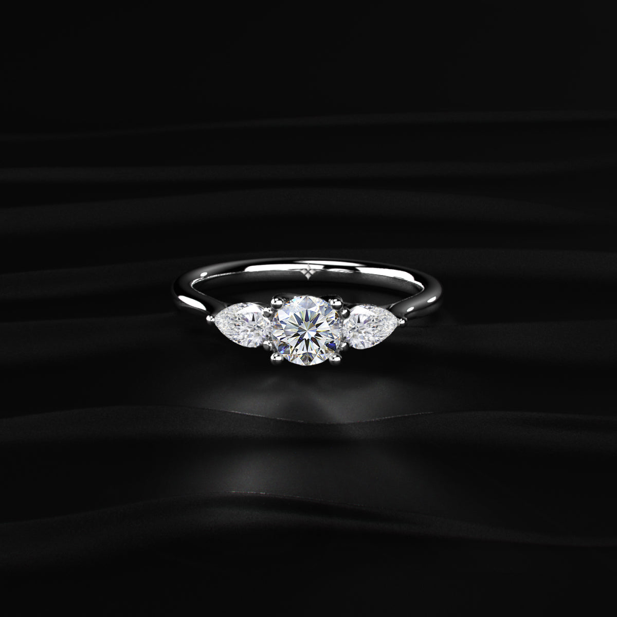 Round Diamond Ring With Pear Side Stones | Earthly jewels