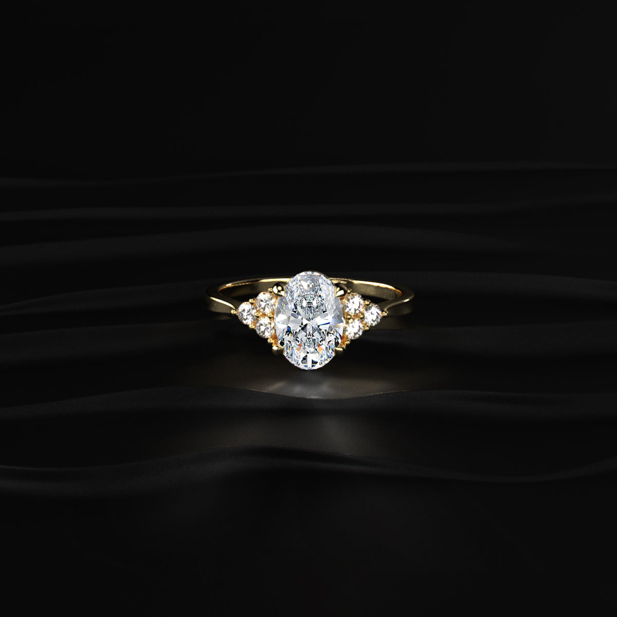 Oval Solitaire Ring With Round Accent Stones