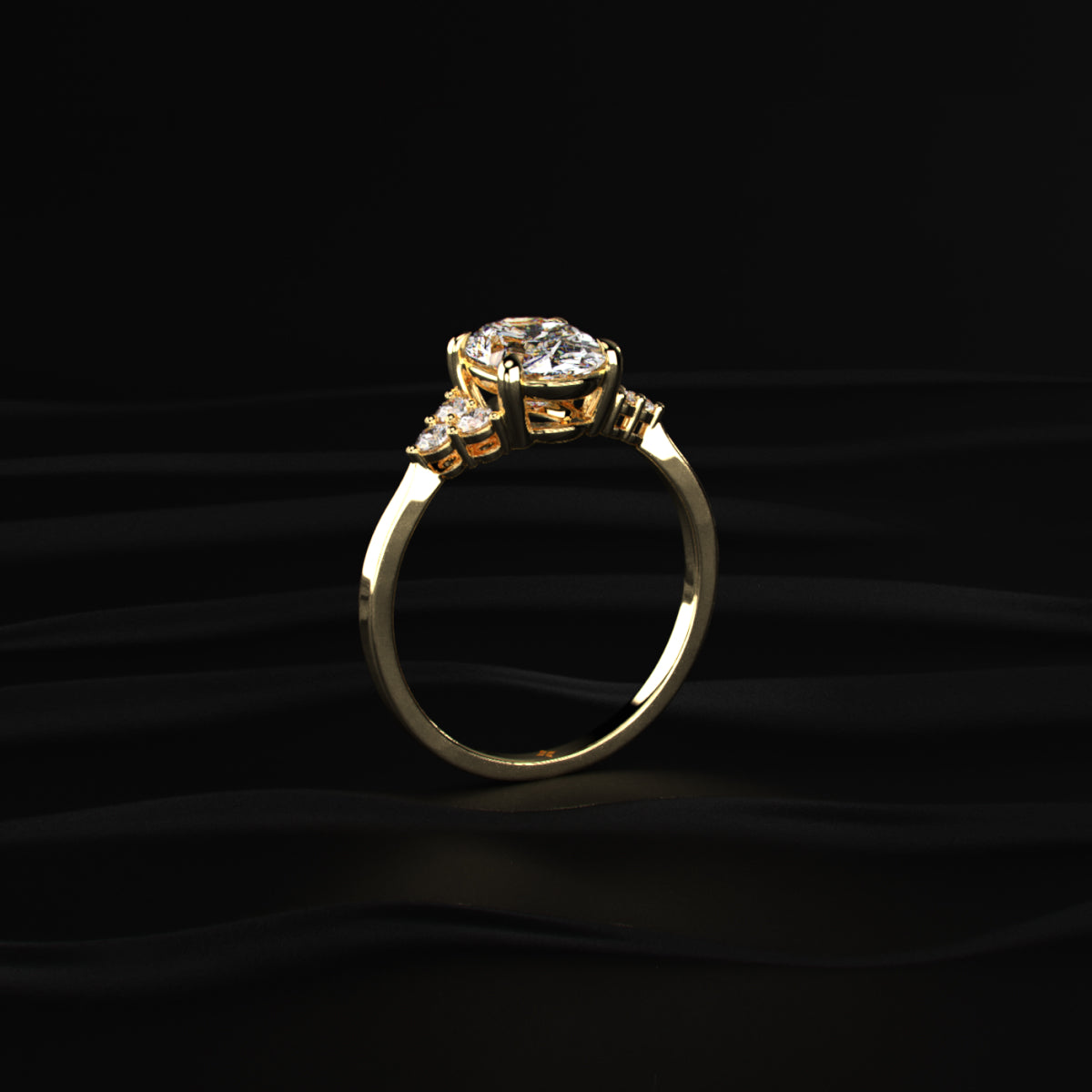 Oval Solitaire Ring With Round Accent Stones