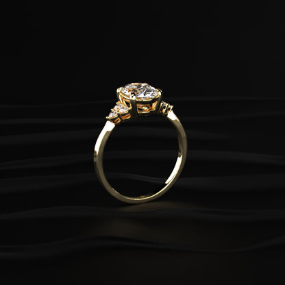 Oval Solitaire Ring With Round Accent Stones
