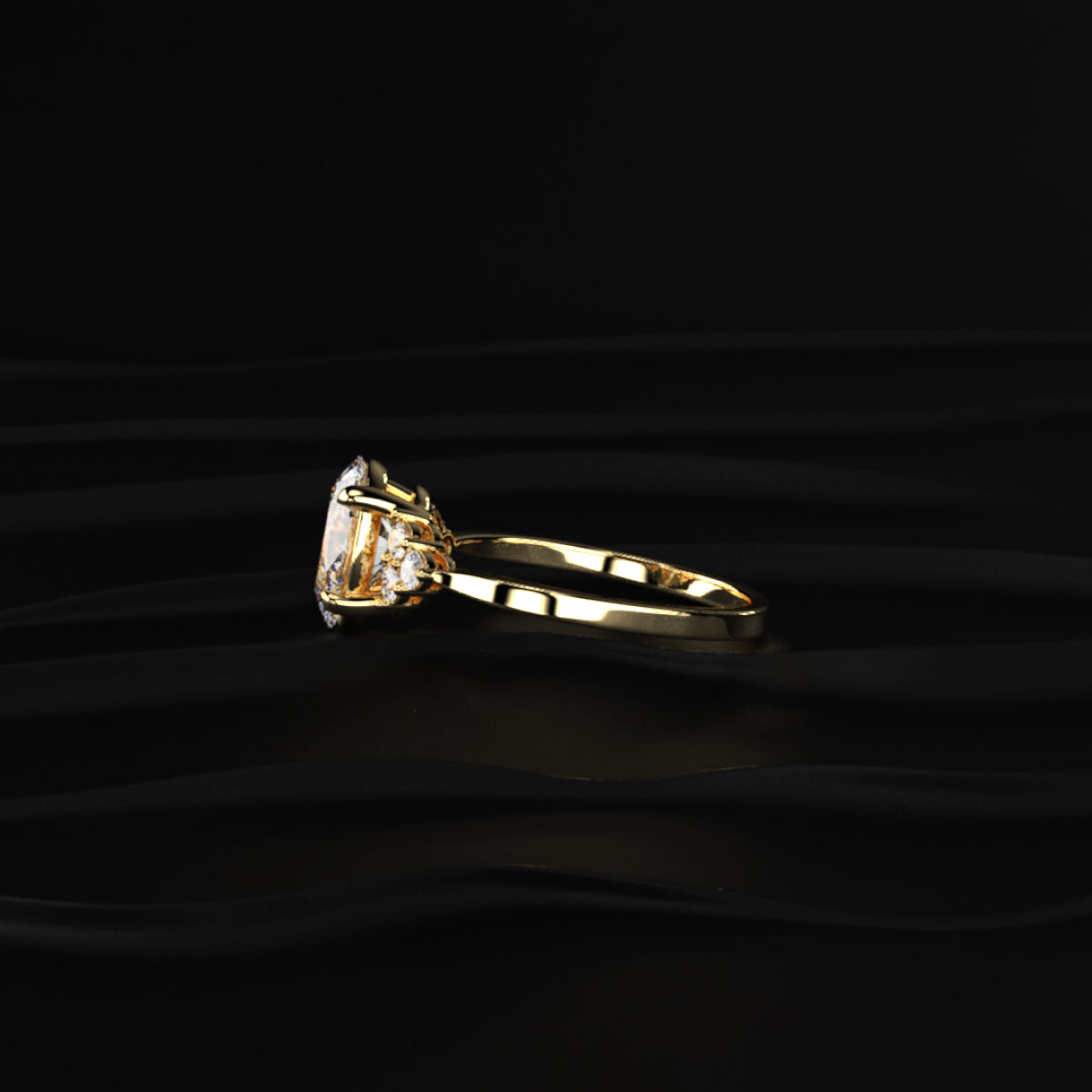 Oval Solitaire Ring With Round Accent Stones