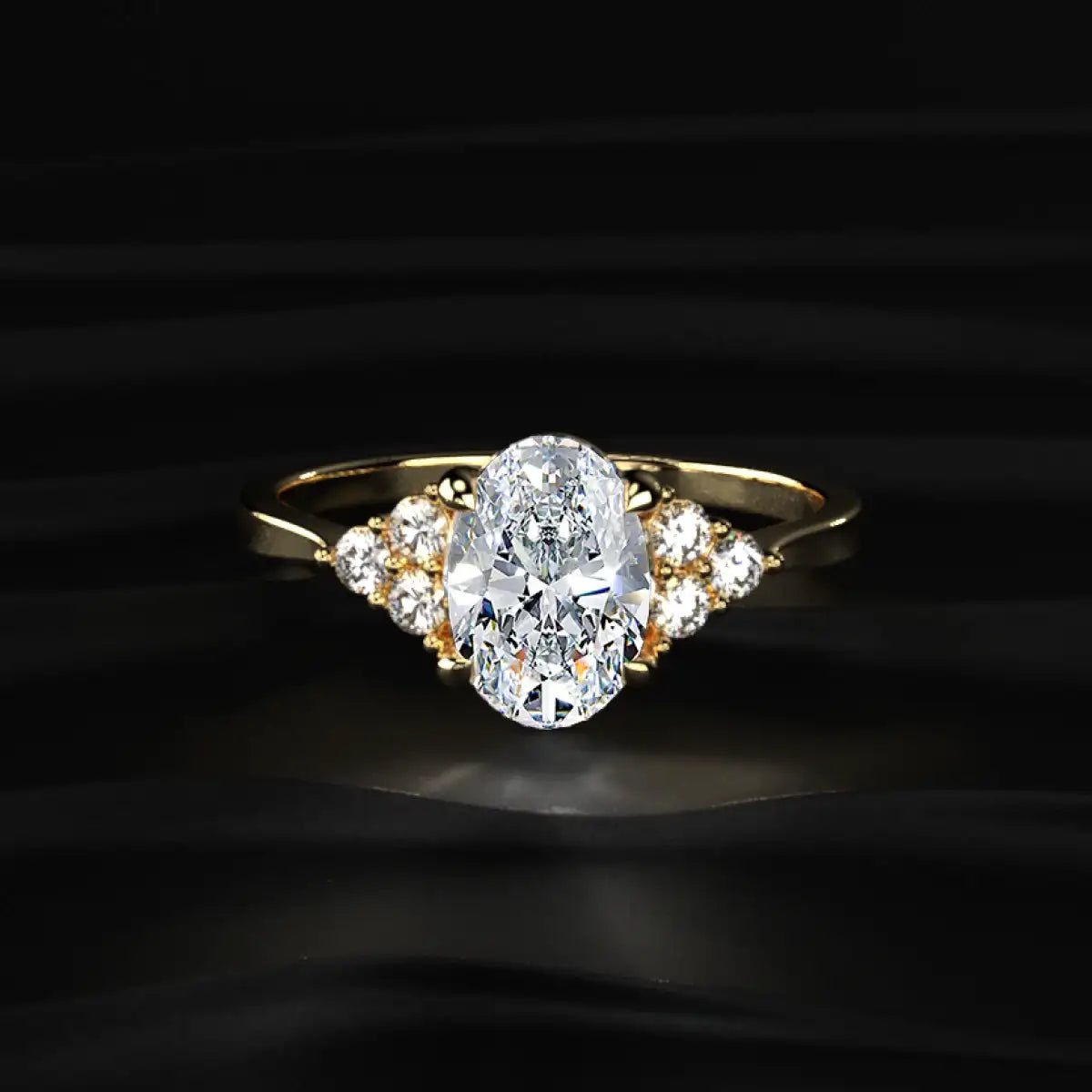 Oval Solitaire Ring With Round Accent Stones | Earthly Jewels