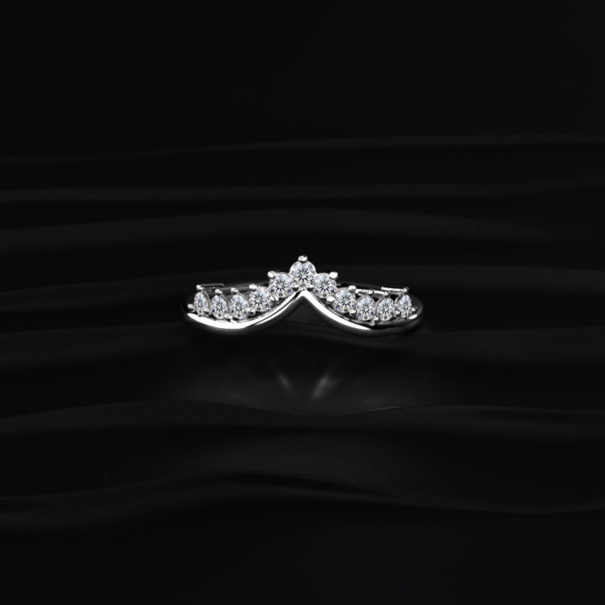 Tiny Crown Ring With Round Diamonds