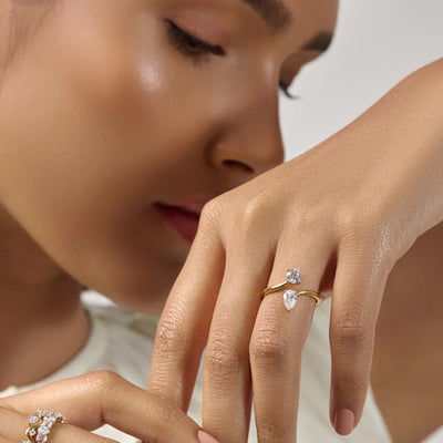 Pear And Round Cut Two Stone Engagement Ring | Earthly Jewels