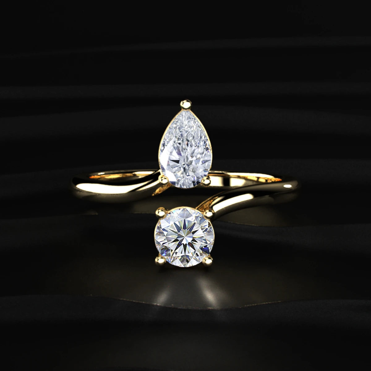 Pear And Round Cut Two Stone Engagement Ring | Earthly Jewels