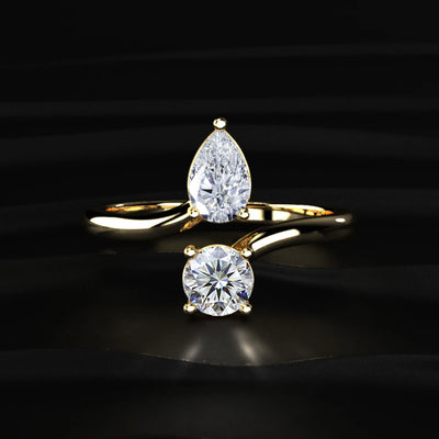 Pear And Round Cut Two Stone Engagement Ring | Earthly Jewels
