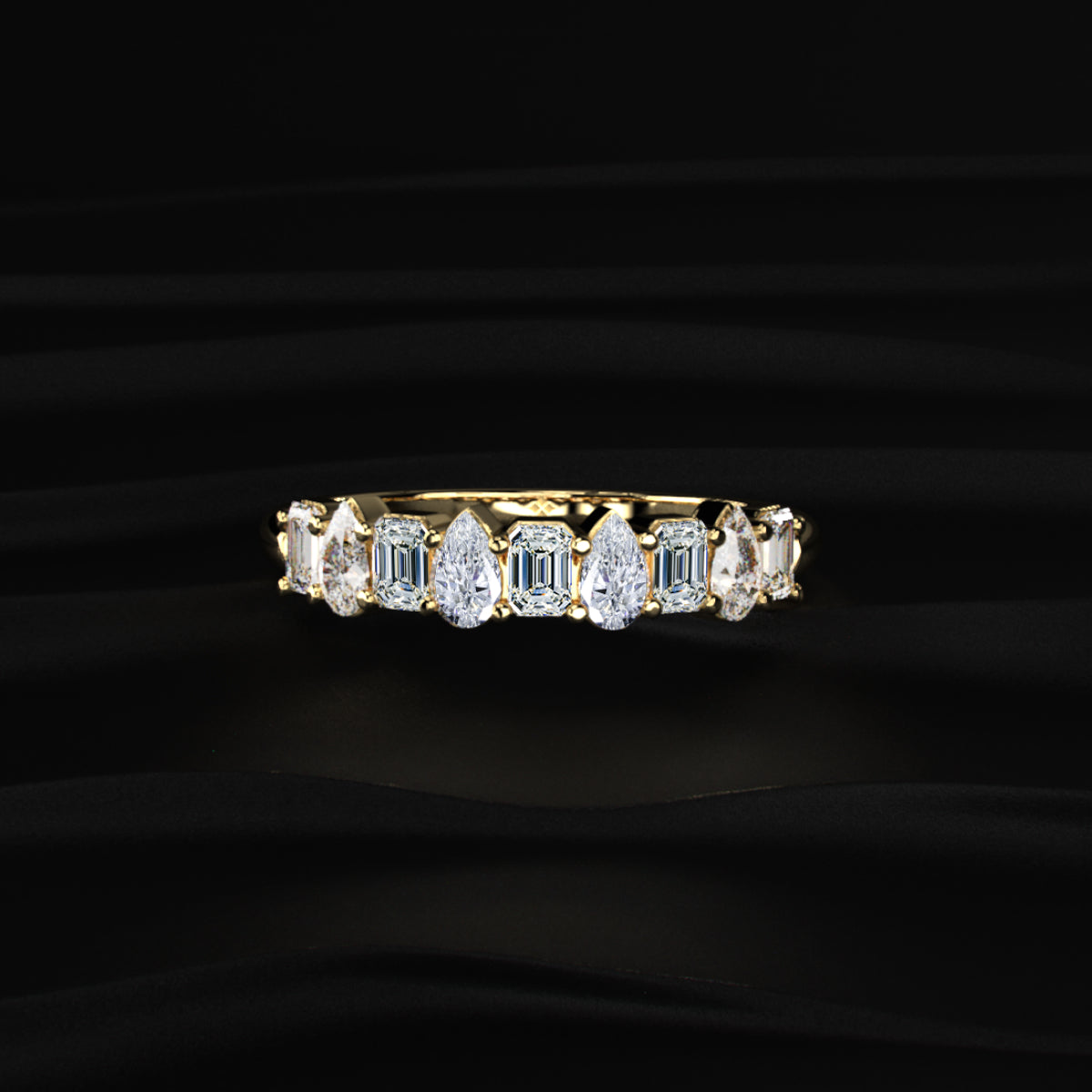 Pear And Emerald Cut Half Eternity Ring | Earthly Jewels