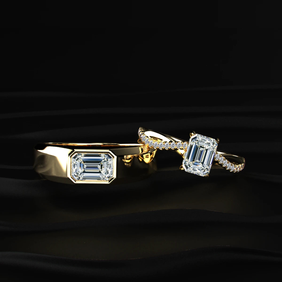 Emerald With Twisted Pave Band & Hidden Halo