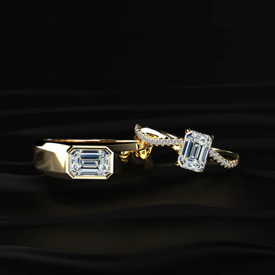 Emerald With Twisted Pave Band & Hidden Halo