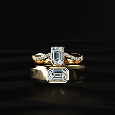 Emerald With Twisted Pave Band & Hidden Halo