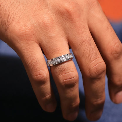 Pave Set Round Diamond Eternity Ring For Men | Earthly Jewels | Model Image