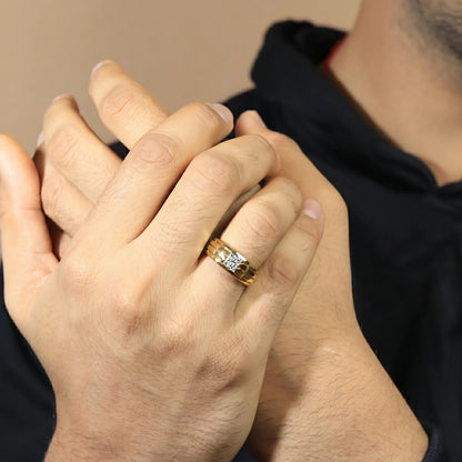 Princess Cut Diamond Ring For Men | Earthly Jewels | Model Image