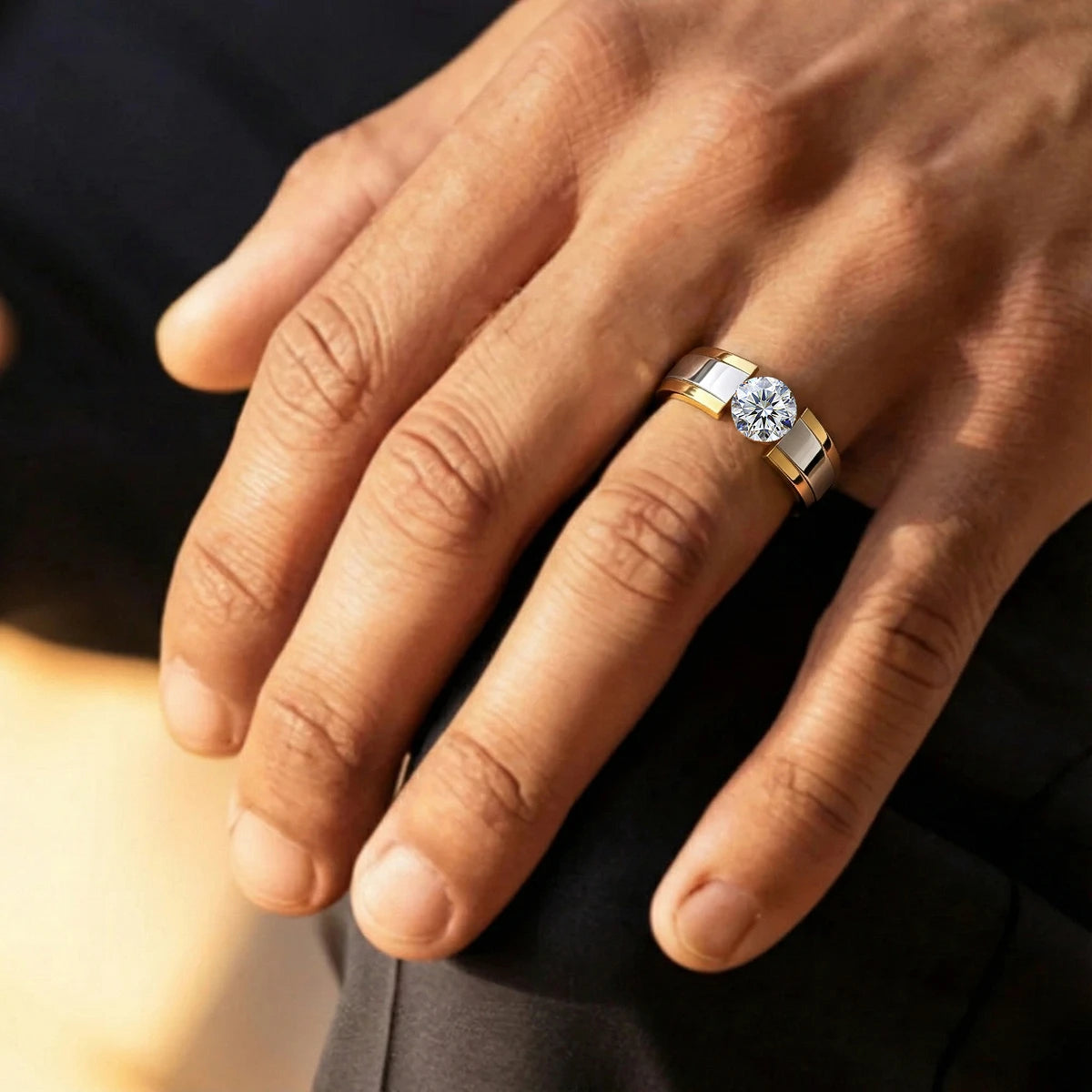1 Carat Round Solitaire Diamond Ring For Men | Earthly Jewels | Model image