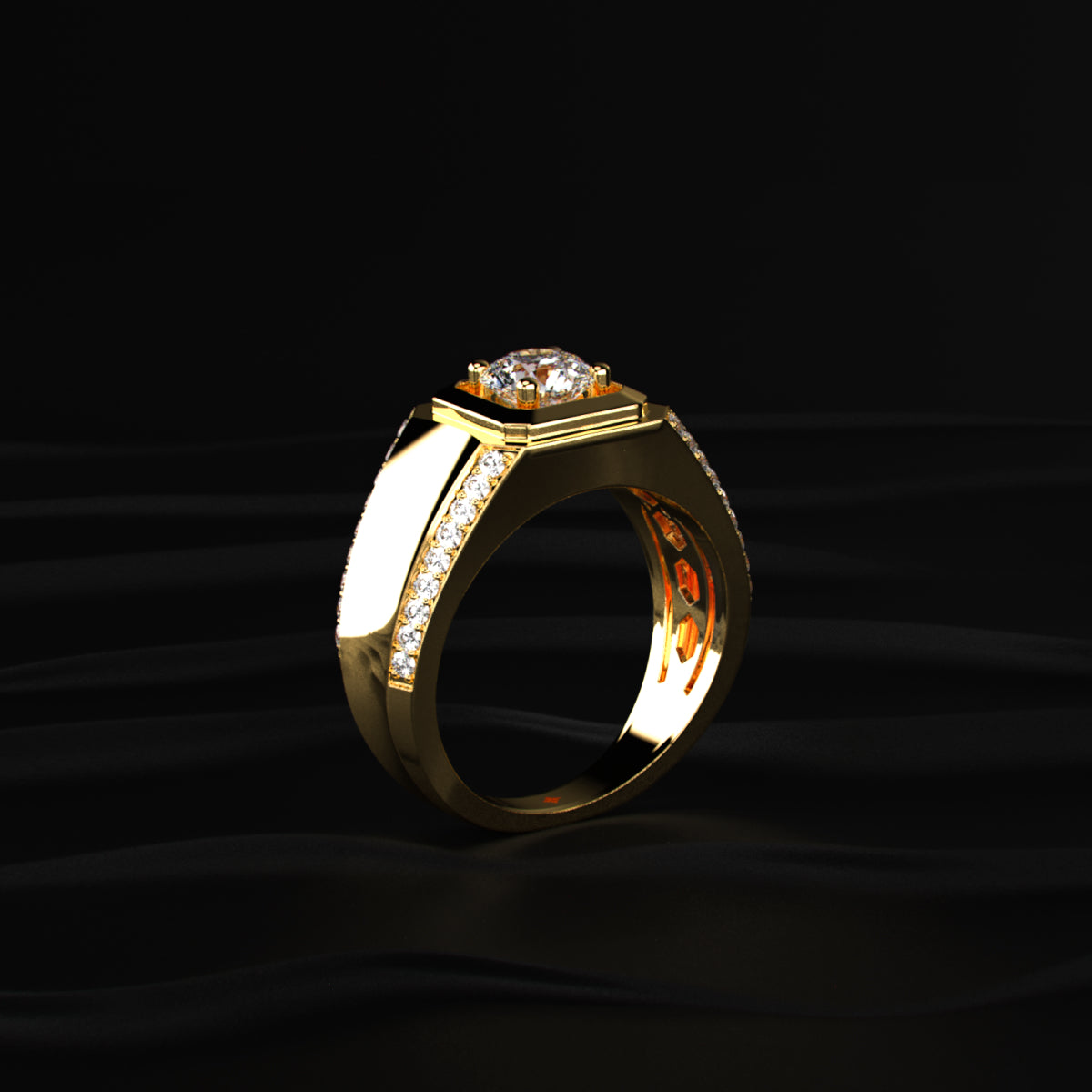 Round Solitaire Mens Ring With Accent Stone