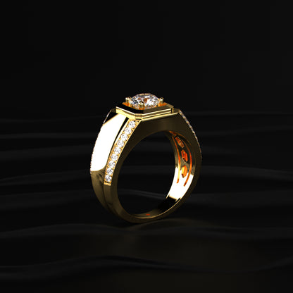 Round Solitaire Mens Ring With Accent Stone