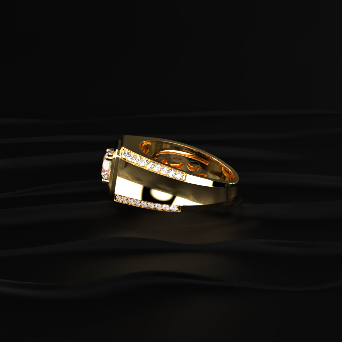 Round Solitaire Mens Ring With Accent Stone