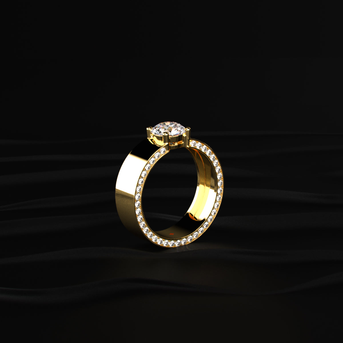 Round Solitaire Mens Ring With Hidden Diamond
