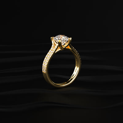 Cushion Cut Dual Split Pave Engagement Ring | Earthly jewels