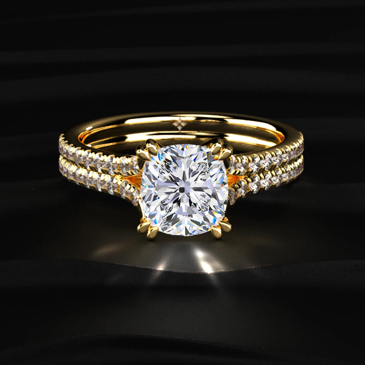 Cushion Cut Dual Split Pave Engagement Ring | Earthly jewels