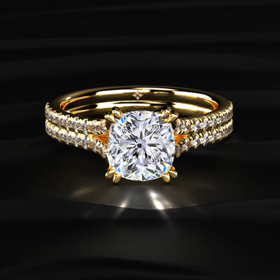 Cushion Cut Dual Split Pave Engagement Ring | Earthly jewels