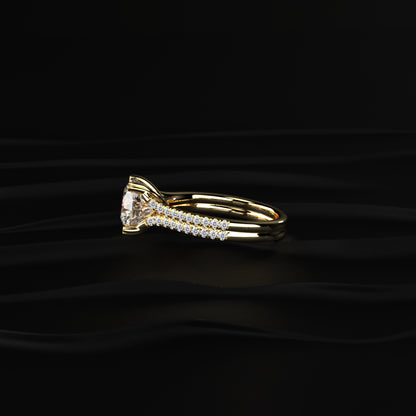 Round Cut Dual Split Pave Engagement Ring