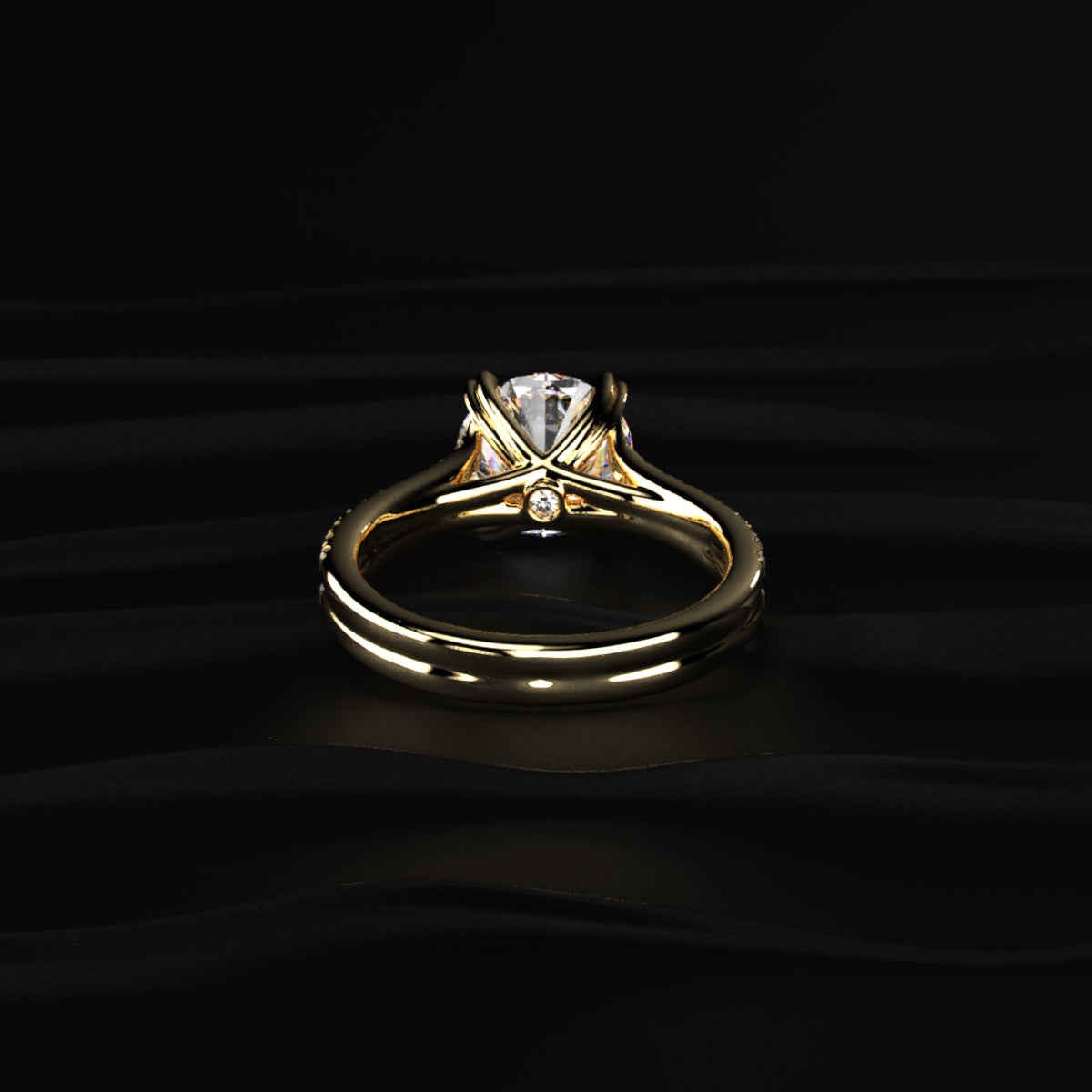 Round Cut Dual Split Pave Engagement Ring
