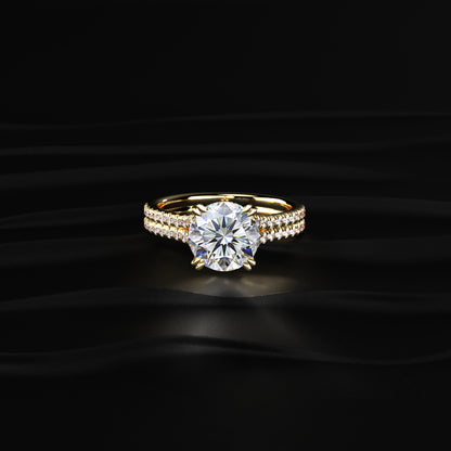 Round Cut Dual Split Pave Engagement Ring