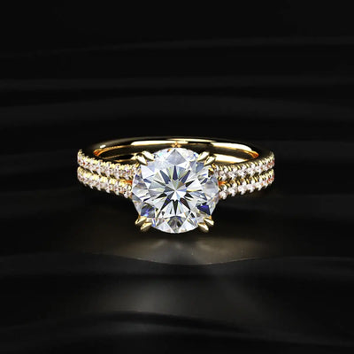 Round Cut Dual Split Pave Engagement Ring | Earthly Jewels