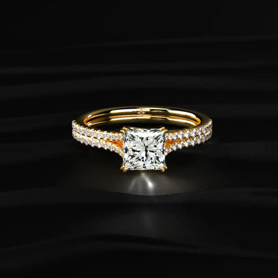 Princess Cut Dual Pave Split Engagement Ring | Earthly Jewels