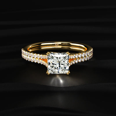 Princess Cut Dual Pave Split Engagement Ring | Earthly Jewels