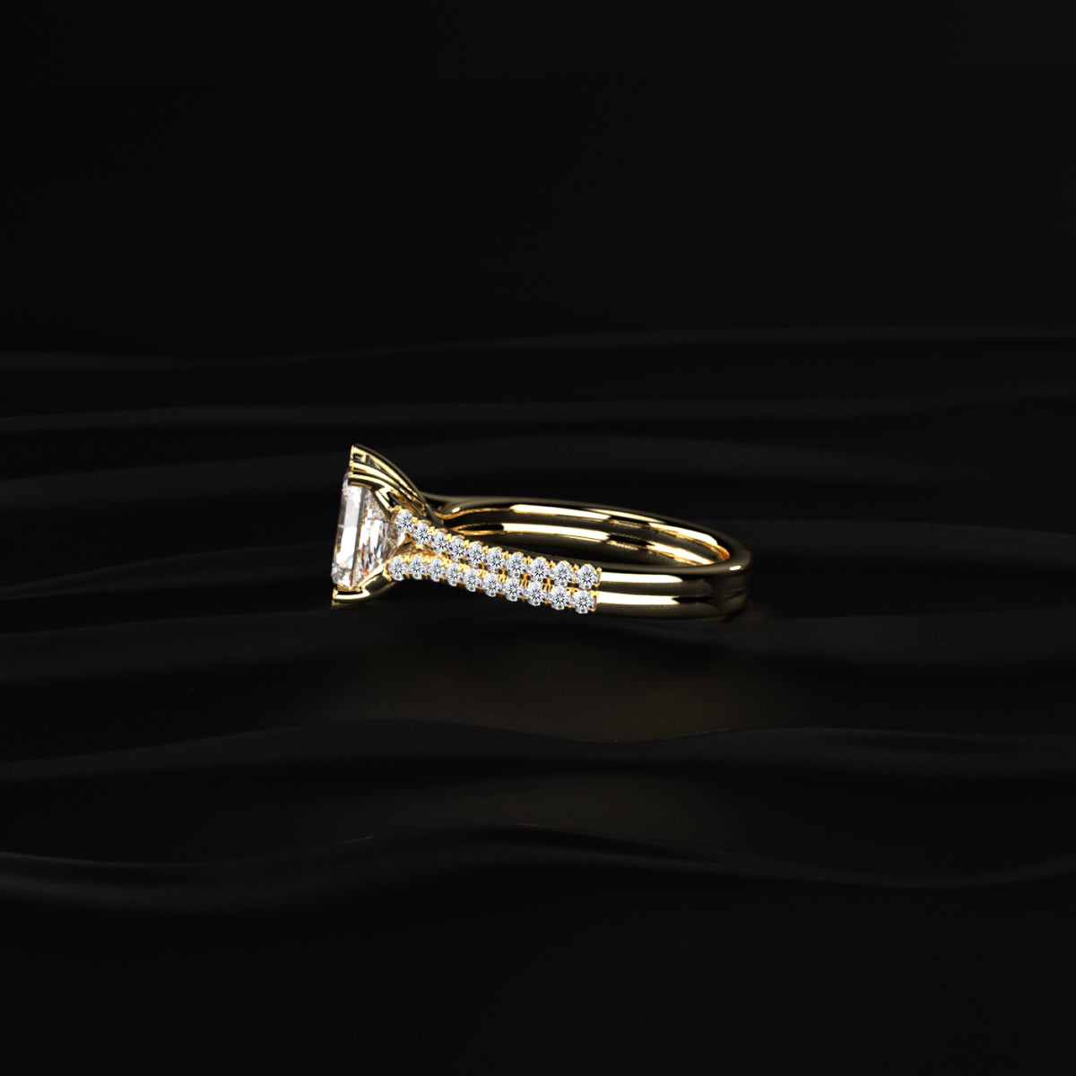 Radiant Cut Dual Split Pave Engagement Ring