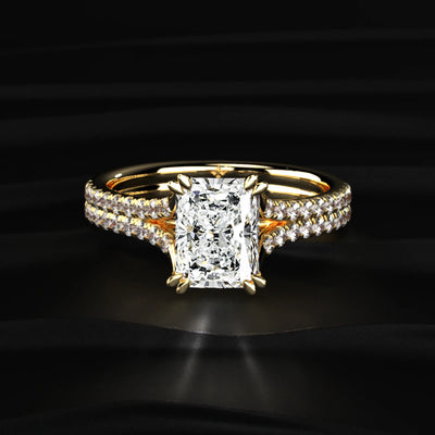 Radiant Cut Dual Split Pave Engagement Ring | Earthly Jewels