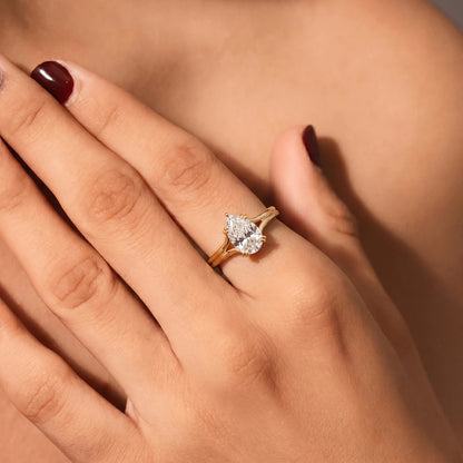 Pear Solitaire Double Prong Split Shank Engagement Ring | Earthly Jewels