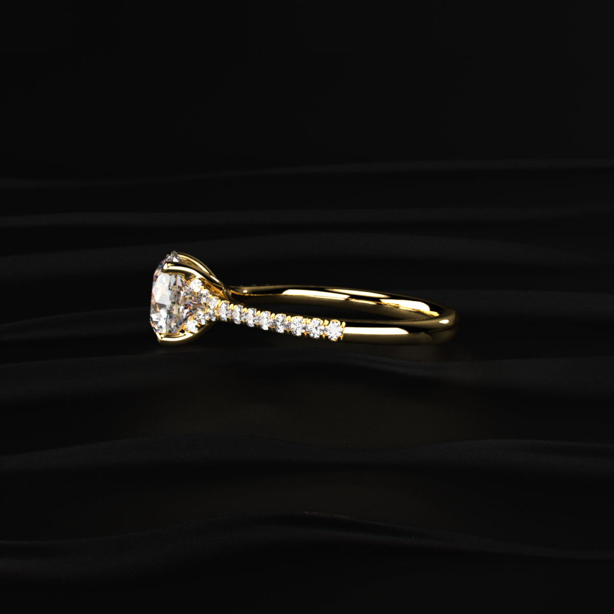 Round Cut Split Shank Single Pave Engagement Ring | Earthy Jewels