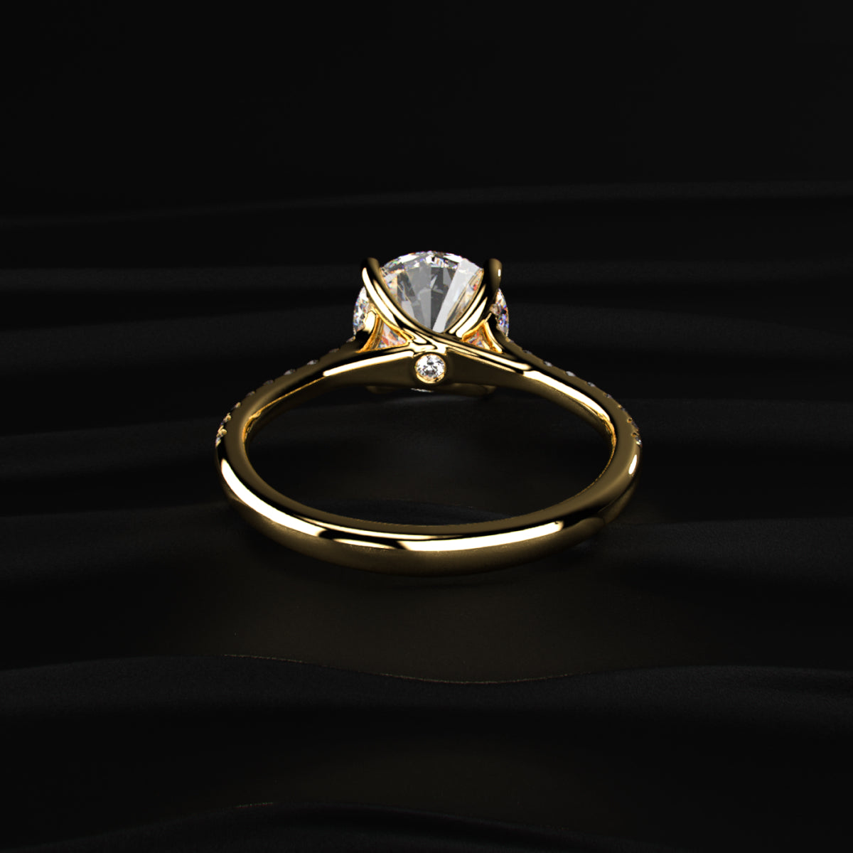 Round Cut Split Shank Single Pave Engagement Ring | Earthy Jewels