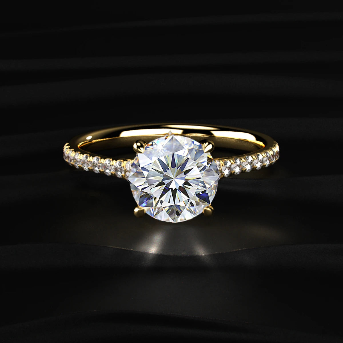 Round Cut Split Shank Single Pave Engagement Ring | Earthy Jewels