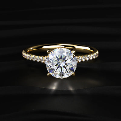 Round Cut Split Shank Single Pave Engagement Ring | Earthy Jewels