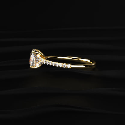 Cushion Cut Split Shank Single Pave Engagement Ring | Earthly Jewels