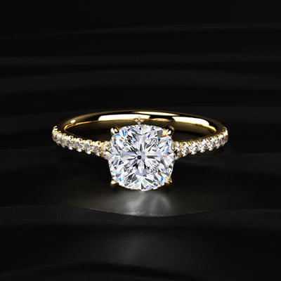 Cushion Cut Split Shank Single Pave Engagement Ring | Earthly Jewels