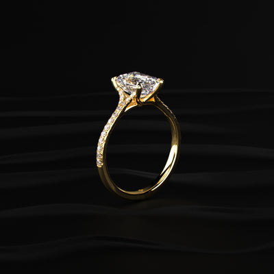 Emerald Cut Split Shank Single Pave Engagement Ring | Earthly Jewels