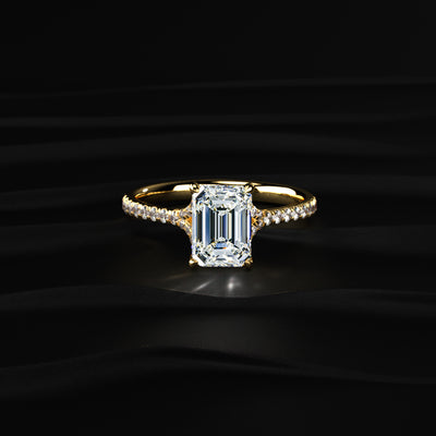 Emerald Cut Split Shank Single Pave Engagement Ring | Earthly Jewels